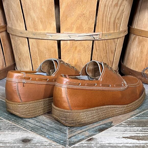 Knapp Shoes Tan Leather 4-Eye Vintage USA 70s Platform Crepe Oxfords Mens 9.5 D main image 6